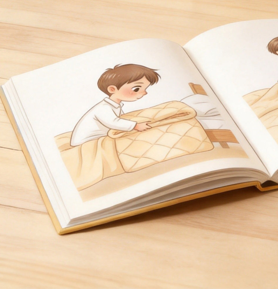 Arabic children's picture book - Sami's Morning Routine - open book cover