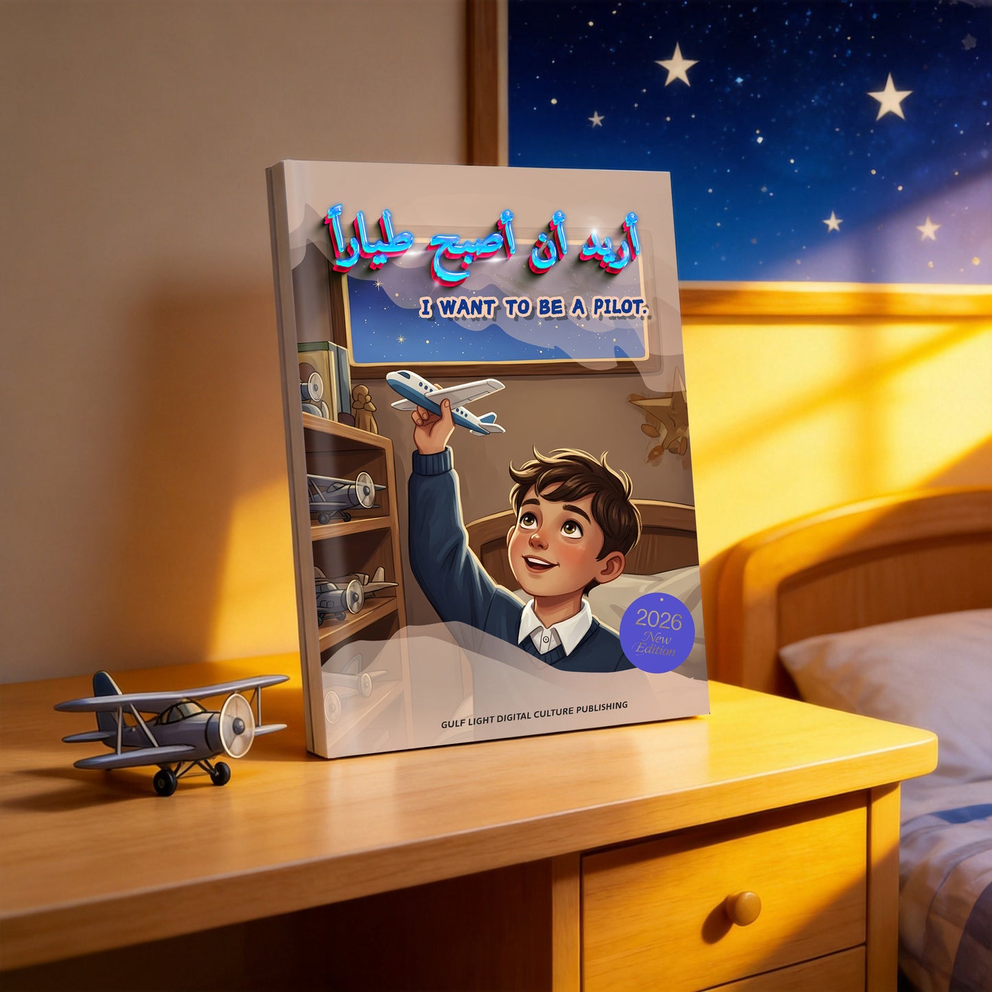 Want to Be a Pilot — Arabic children's digital book PDF cover, ages 4-8 | Gulf Light Publishing